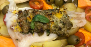 Mediterranean fish with nutty pesto